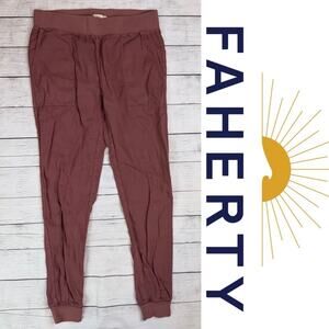 Faherty Women's Cotton Linen Blend Joggers Pants Mauve Size Small